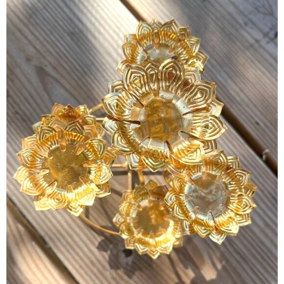 Lotus Flower Candle Holder Tealight Tray Golden Metal Stand For Meditation & Dec - Picture 3 of 10